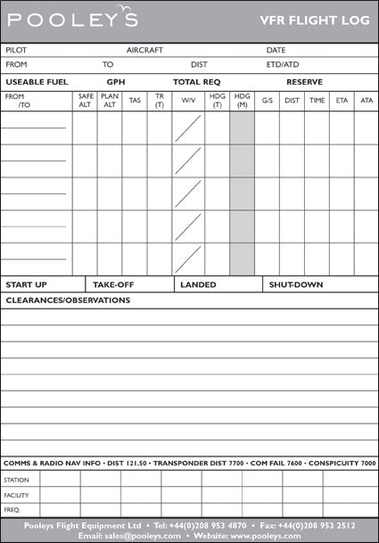 Pooleys A5 VFR Flight Log Pad