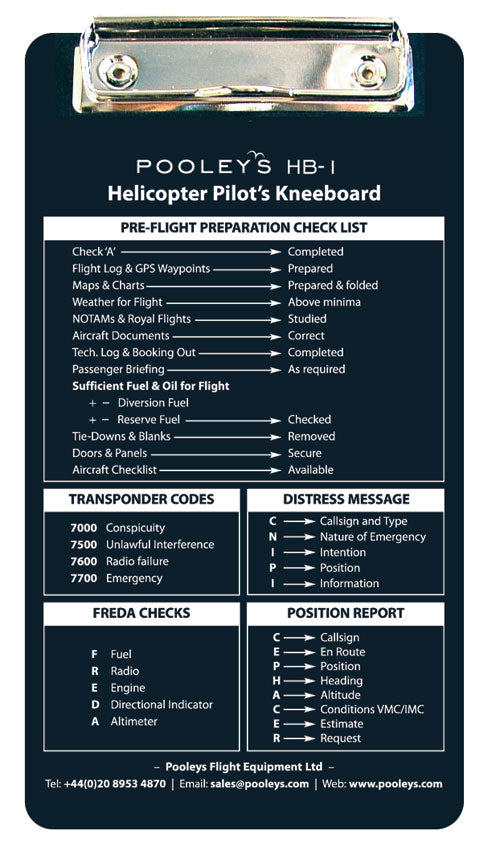 Pooleys HB-1 Helicopter Pilot Kneeboard